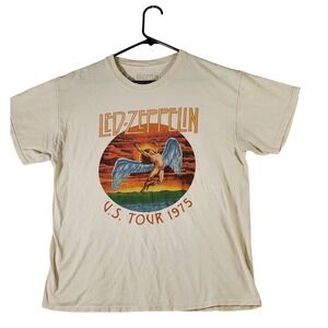 Led Zeppelin US Tour 1975 Graphic T Shirt Men's Large Cream Retro Rock Band